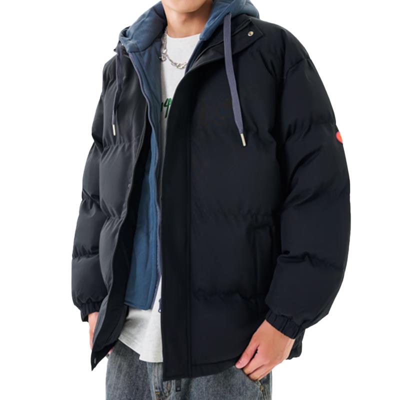 JEANSWEST Unisex Faux Two-Piece Hooded Puffer Jacket