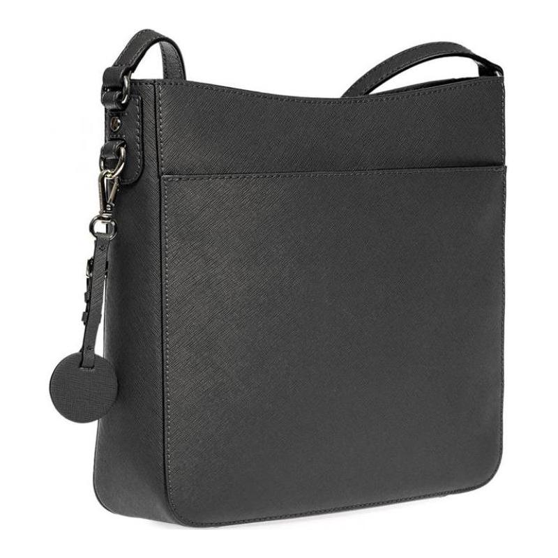 Michael Kors Jet Set Logo Pendant Silver Logo Zipper Leather Messenger Bag Shoulder Bag Women's Black