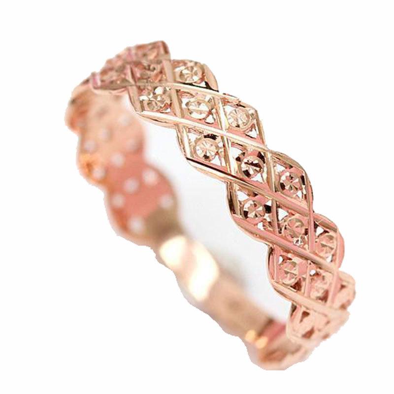 Purple Gold Shiny Double-Row Rhombus Ring, Fashionable Rose Gold-Plated Micro-Zircon Ring.