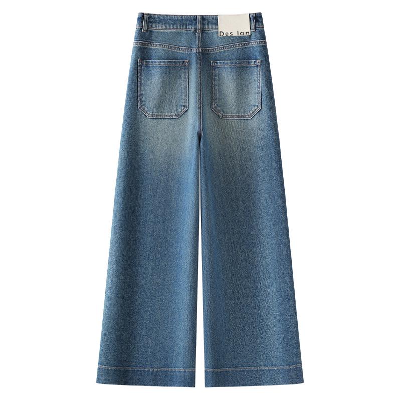 Women's Retro High-Waisted Wide-Leg Jeans - 2025 Spring/Autumn Nine-Point Pants