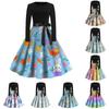 Women's Fashion Round Neck Casual Slim-fit Easter Printed Large Swing Long Sleeve Dress