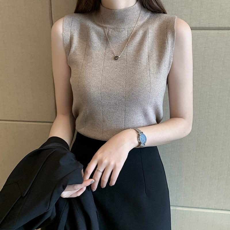 Summer Base Shirt, Women's Summer Slim Fit Thin Sweater, Sleeveless Knit Sweater, Inner Vest, Short Top