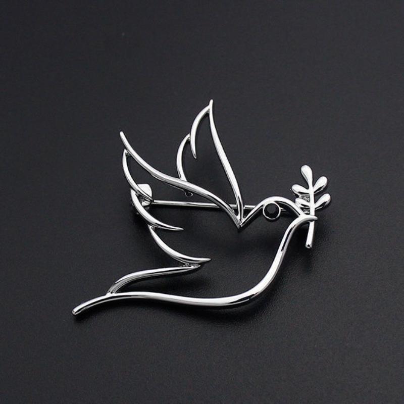 

Exquisite Temperament Simple Hollow Olive Branch Peace Dove Brooch Suit Jacket Versatile Lapel Pin Women s Party Gift Jewelry срібний