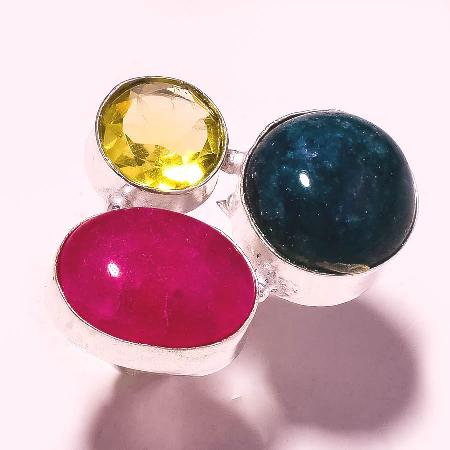 

Lemon Topaz Emerald & Ruby Gemstone Ring Handmade Antique Jewelry 6.50 l1H36