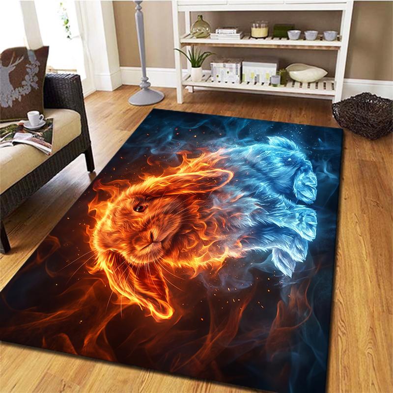 Flame Animal Blue Red Pattern Square Carpet,Area Rug,Carpet Rug for Living Room Bedroom Sofa Playroom Decor,Non-slip Floor Mat,Holiday Birthday Gifts