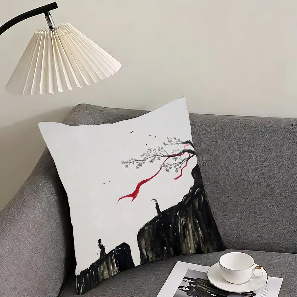 Chinese Ink Painting Style Cushion Cover Reversible Plush Pillow Cover – For Car, Sofa, Bedroom, Perfect As a Gift.