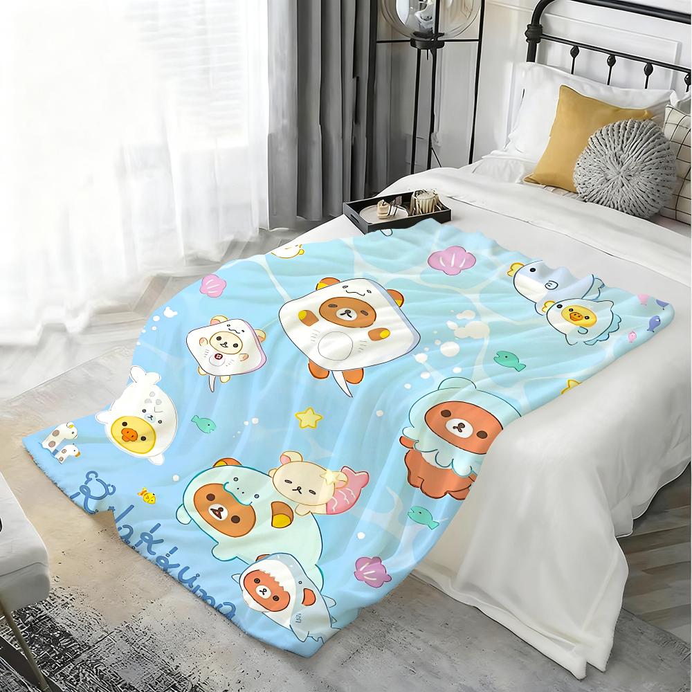 Character Rilakkuma Throw Kid-Friendly Flannel Throw Blanket Soft Warm Anti-Static Washable All Season