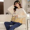 Cute Cartoon Cotton Pajama Set for Women - Loose Fit, Long Sleeve, Suitable for Spring and Autumn