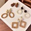 Bohemian Fashion Rattan Woven Earrings For Women Retro Exaggerated Geometrics Pendant Earrings Summer Seaside Vacation Earrings