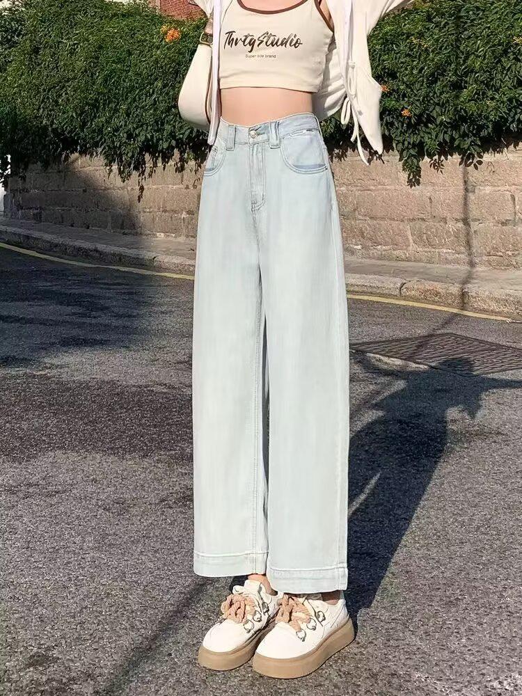 

Женские американские джинсы 2024 – высокая посадка, свободные широкие штанины, ретро-слим-стиль, модная уличная мода. 2XL