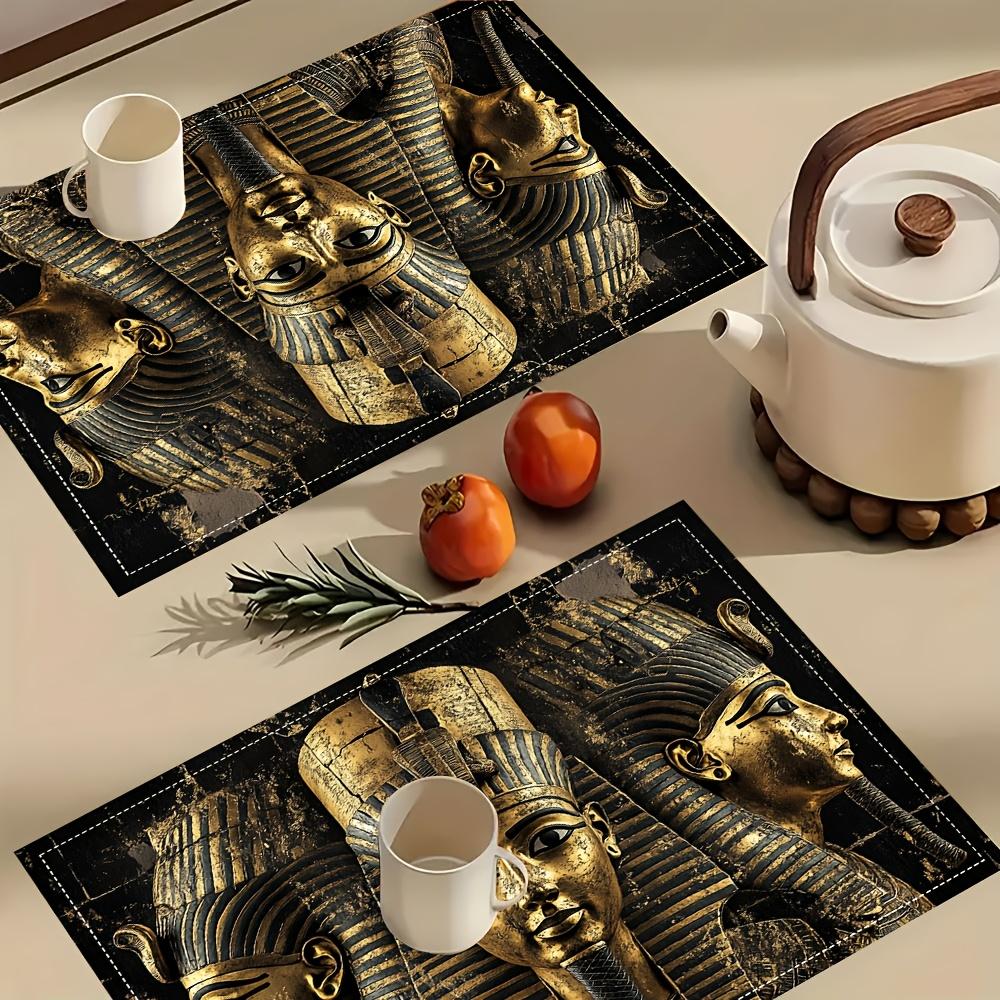 Egyptian Art Placemats Set of 4 Vintage Pharaoh Place Mats for Dining Table Kitchen Decor Washable Linen Like History Lover Gift