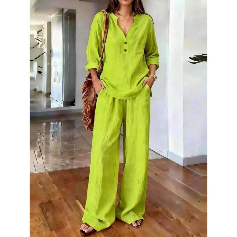 Women S Long Sleeve Solid Color Loose Casual Two Piece Set
