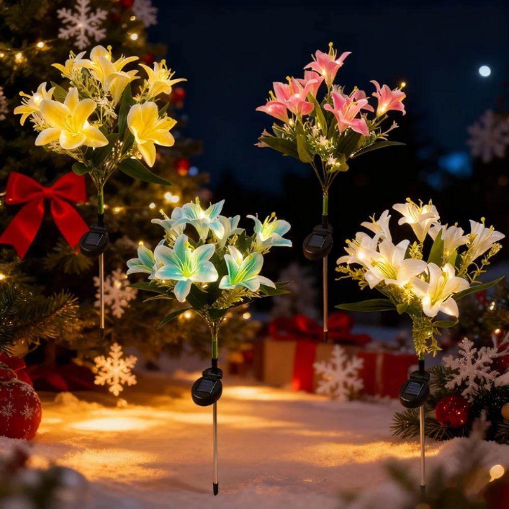 Solarbetriebene LED Outdoor Blumen Dekoration 7 Köpfe Simulationsblumenlampe Camping Dekor