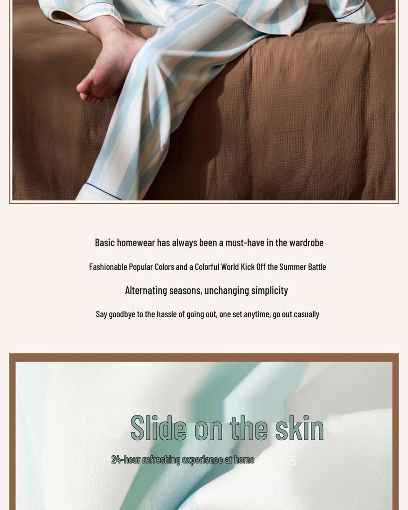 Men's Ice Silk Long Sleeve Pajama Set for Teens & Adults - Spring/Fall Wear, Indoors & Outdoors