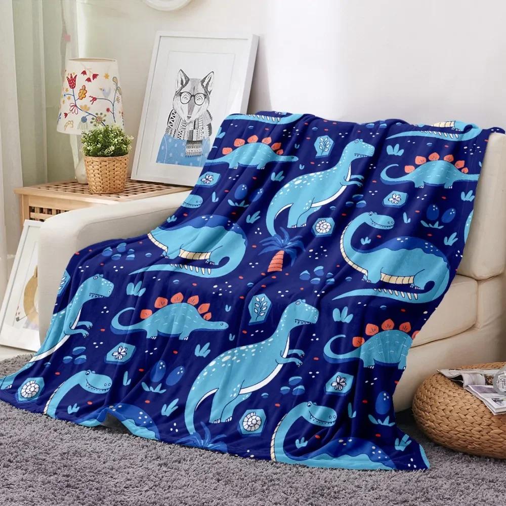 Cartoon Dinosaur Throw Blanket Soft Flannel Blanket for Chair Travelling Camping Kids Adults Bed Couch Cover Winter Queen King