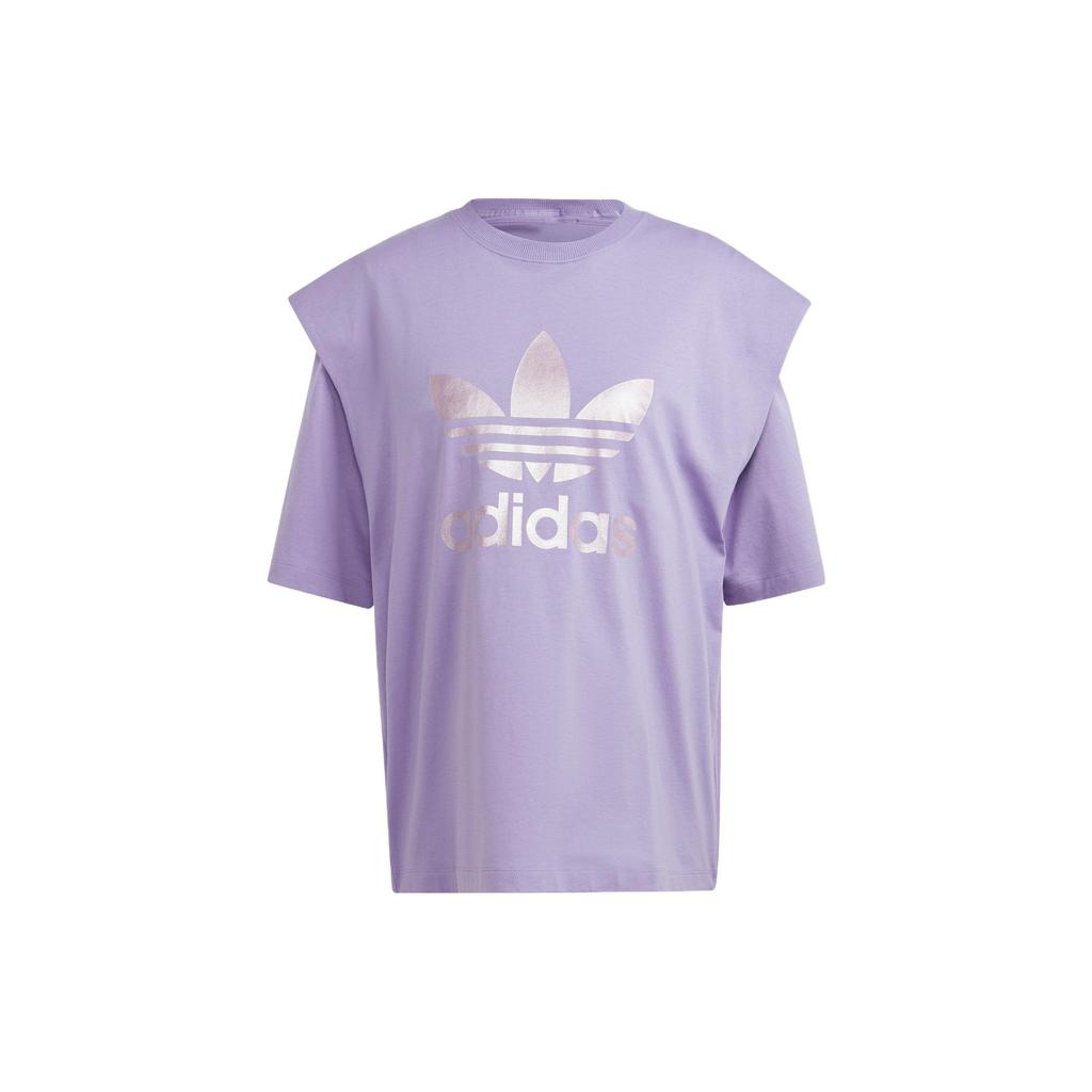Adidas Letter Print Round Neck Short Sleeve T-Shirt Women Tops Purple IC7203