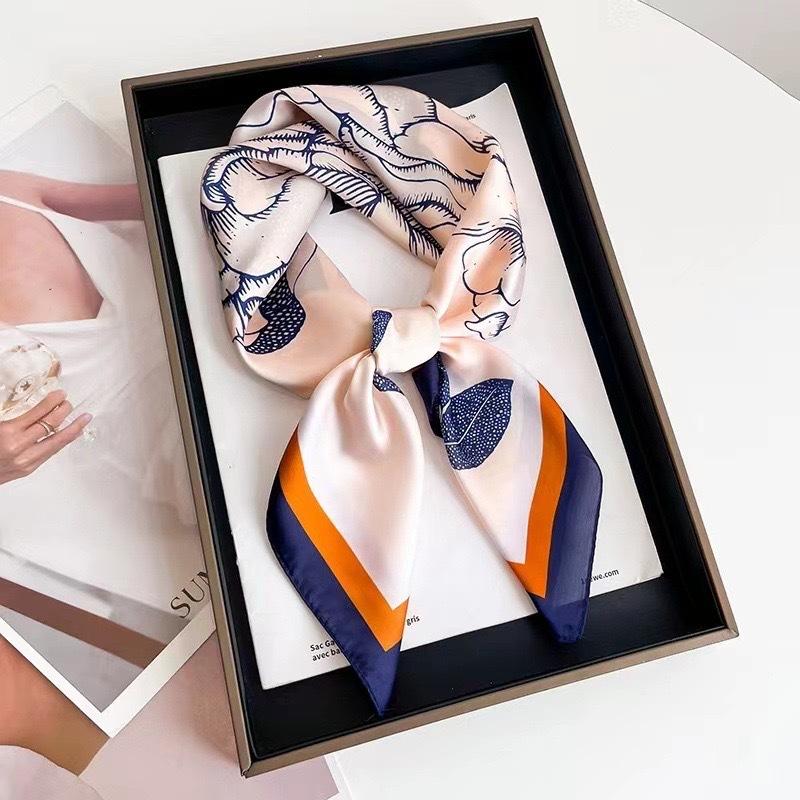 Luxury Satin Print Silk Scarf Square Women Streamer Neck Scarves Wrap Head Kerchief Beach Hair Band For Woman Bandana Summer