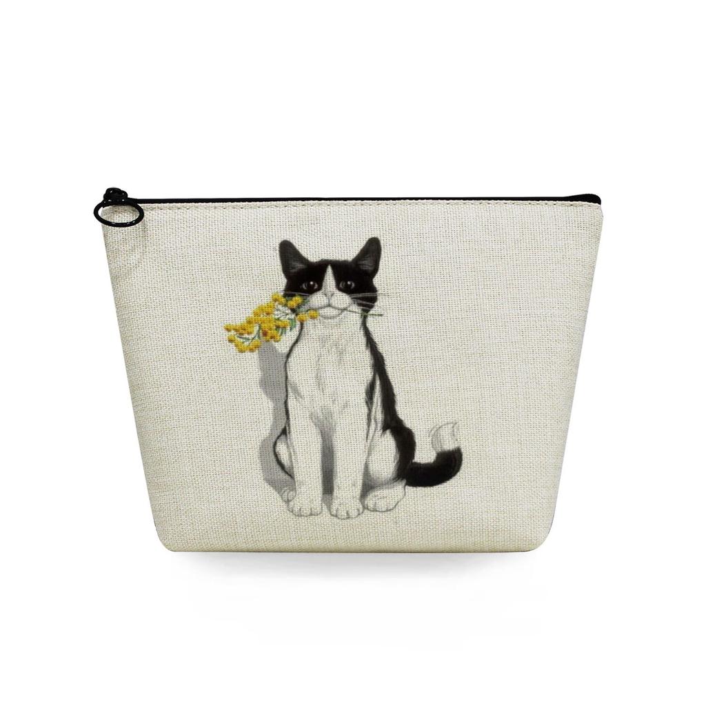 Women Black Cat Print Cosmetic Bag Toiletries Organize Travel Storage Case 6740 KTB