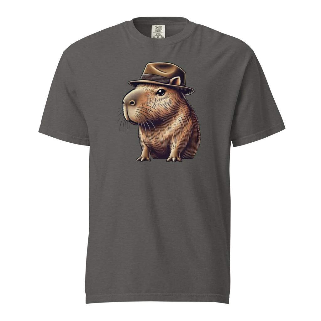 Retro Illustration of A Capybara Wearing A Fedora Unisex Tshirt Unisex and Unisex Wearing The Same Pure Cotton Print