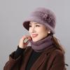 Mom hat autumn and winter velvet warm women's scarf two-piece set knitted thread hat fashionable versatile wool basin hat