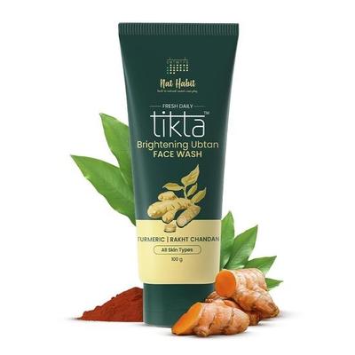 Nat Habit Ubtan Face Wash, Fresh Daily Tikta pro muže a ženy, rozjasnění pleti s aktivovanou divokou kurkumou, vhodné pro všechny typy pleti, 100 g