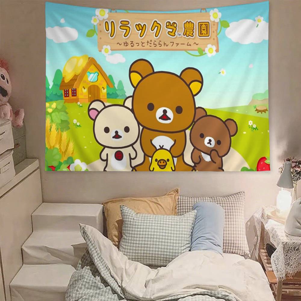 Cute RRilakkuma Tapestry Wall Hanging Tapestry Art Deco Blanket Curtain Hanging At Home Bedroom Living Room Decor