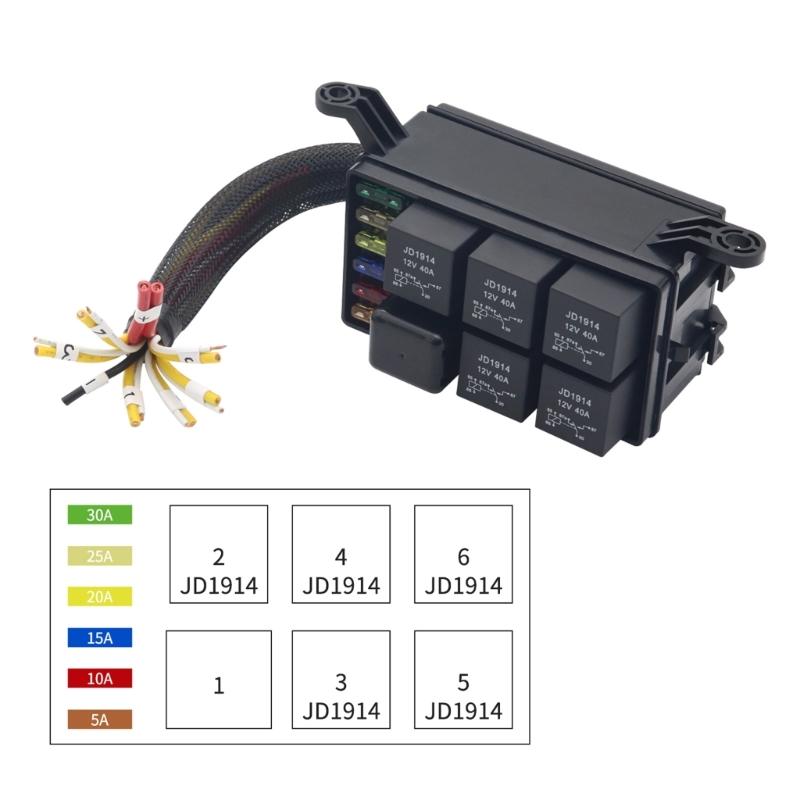 6 Way Blade Fuses Holder Box, Relays Box with Spades Terminals and Wiring Harness 4Pin 12V 40A Relays for Car Truck