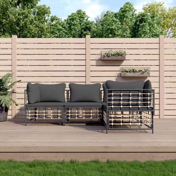 VidaXL Salon de jardin 4 pcs avec coussins anthracite résine tressée, ensemble de salon, ensemble de salon d'extérieur, 3186747