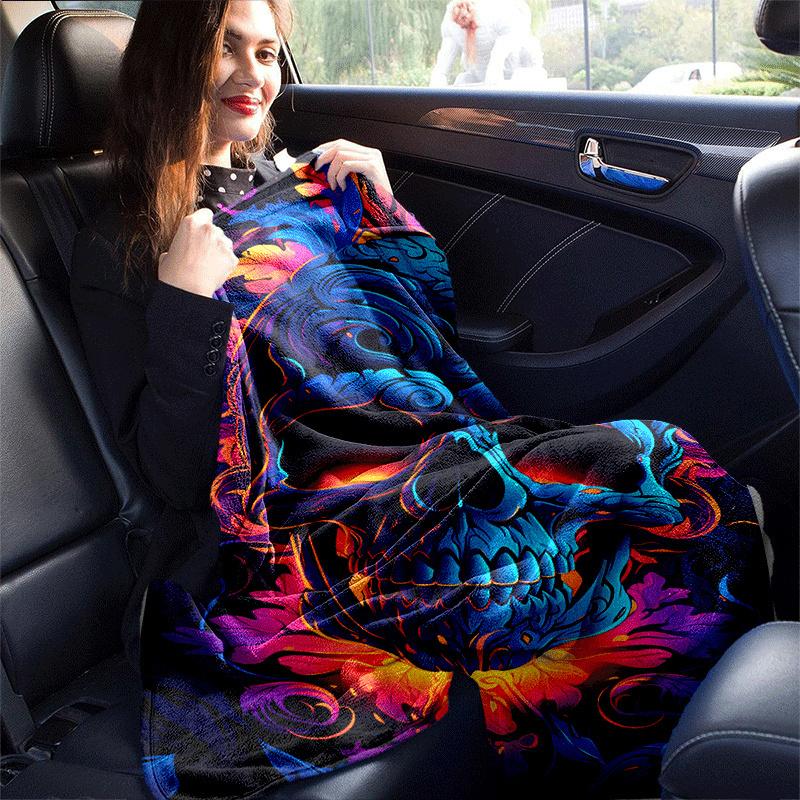 1pc Skull Printing Lightweight Flannel Blanket, Comfortable and Warm Blanket, for Camping Sofa Bed and Couch Office, Gift