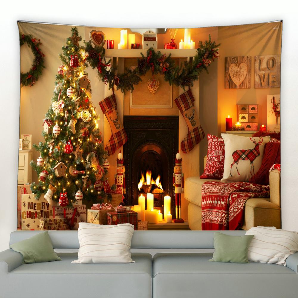 Home Decoration Christmas Pansy Claus Santa Santa Santa Shipper Printing Poly Petrapeculium Landscape Background Tapiz