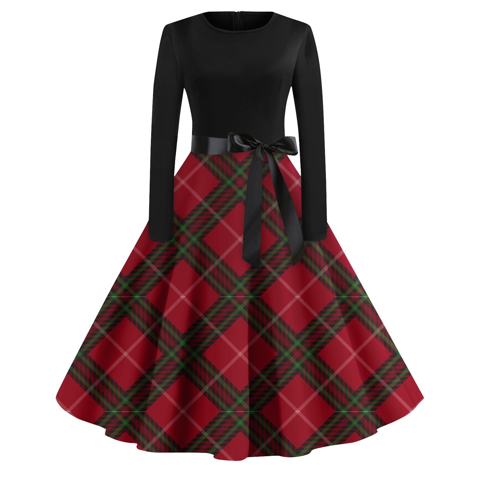 

Женские винтажные клетчатые платья с длинным рукавом и круглым вырезом больших размеров для выпускного вечера XXXXXL