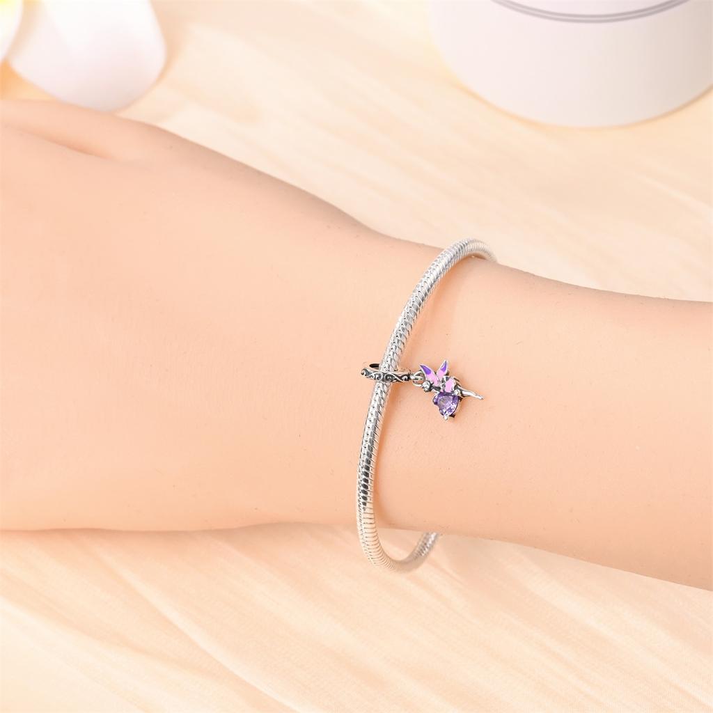 Original Copper Charms Luxury Purple Flower Fairy Butterfly Pendant Beads Fit Bracelet Diy Women Making Delicate