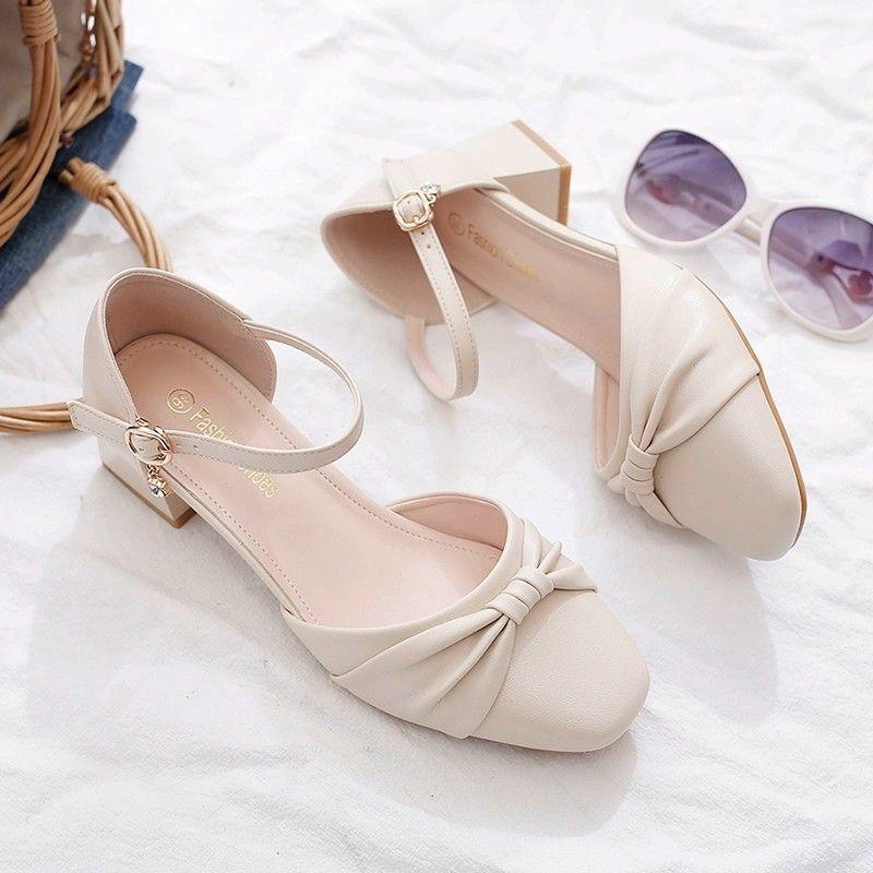 High heels women's 2025 new summer skirt temperament versatile not tired feet thick heel one-word buckle bag head sandals women