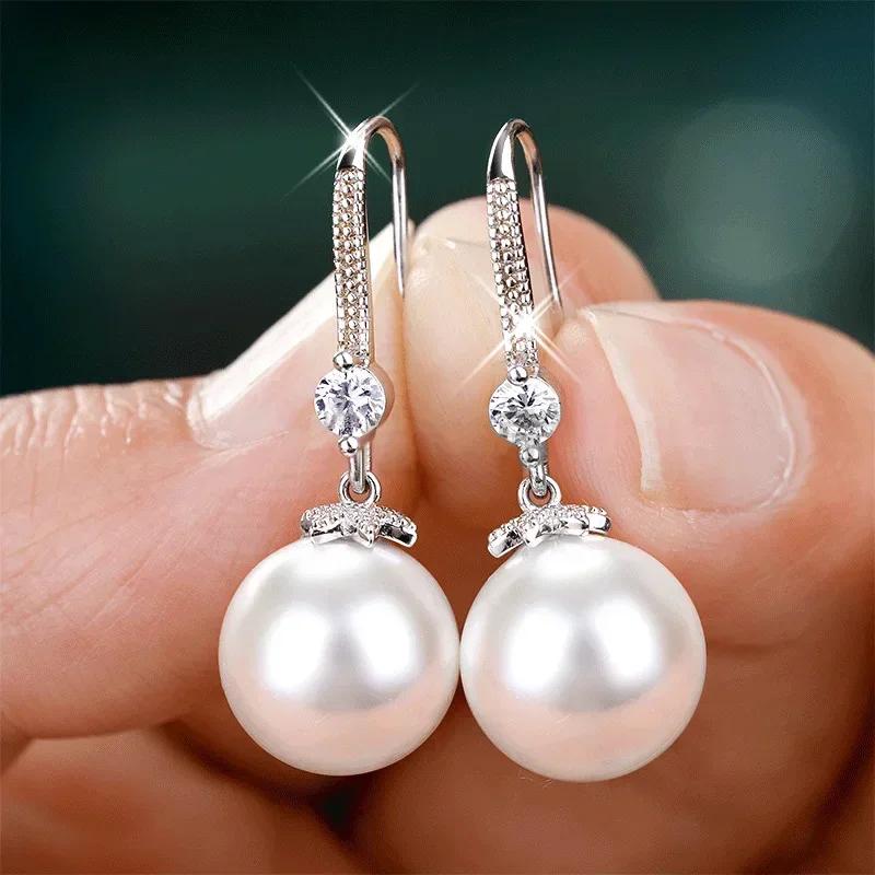 High-End And Fashionable Ocean Pearl Earrings, Set With Cubic Zirconia Women'S Luxurious Fashion Jewelry