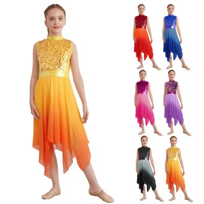 Rochie Tunică de Dans de Laudă pentru Liturghie pentru Fete, Gât Mock, Fără Mâneci, Tiv Asimetric, Haine de Dans Liric Contemporan