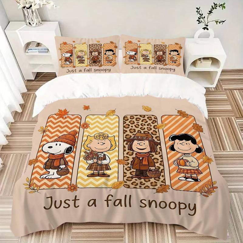 3Pcs Snoopy'S Autumn Adventure Bedding Set Quilt Cover Pillowcase Home Christmas Halloween Gift 1 Duvet Cover 2 Pillowcase S1461