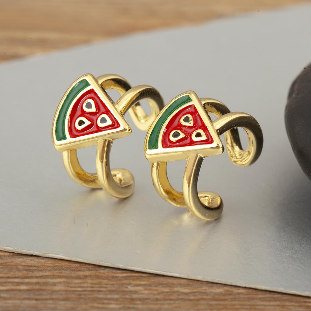 Nidin New Trendy Enamel Drip Oil Strawberry/Cherry/Watermelon/Apple Shape Ear Clip Earrings No Piercings For Women Girls Jewelry