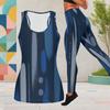 Women Plus Size Two Piece Set Scoop Neck Sleeveless Dark Blue Beige Printed Tank Top Fitted Pants
