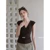 Coffee v-neck kink front shoulder sling vest women's summer new slim-fitting and thin sleeveless top