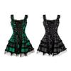 Steampunk Plaid Mini Dress for Women Lace Up Sleeveless A-Line Dress Medieval Renaissance Corset Lace
