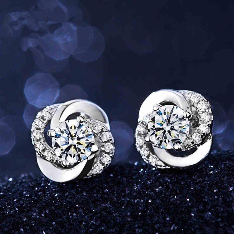 

Sterling Silver Stud Earrings Women S Versatile Tide-Plated Platinum Earrings Personality Temperament Four-Leaf Clover Exquisite Light Luxury Earrings 925 silver