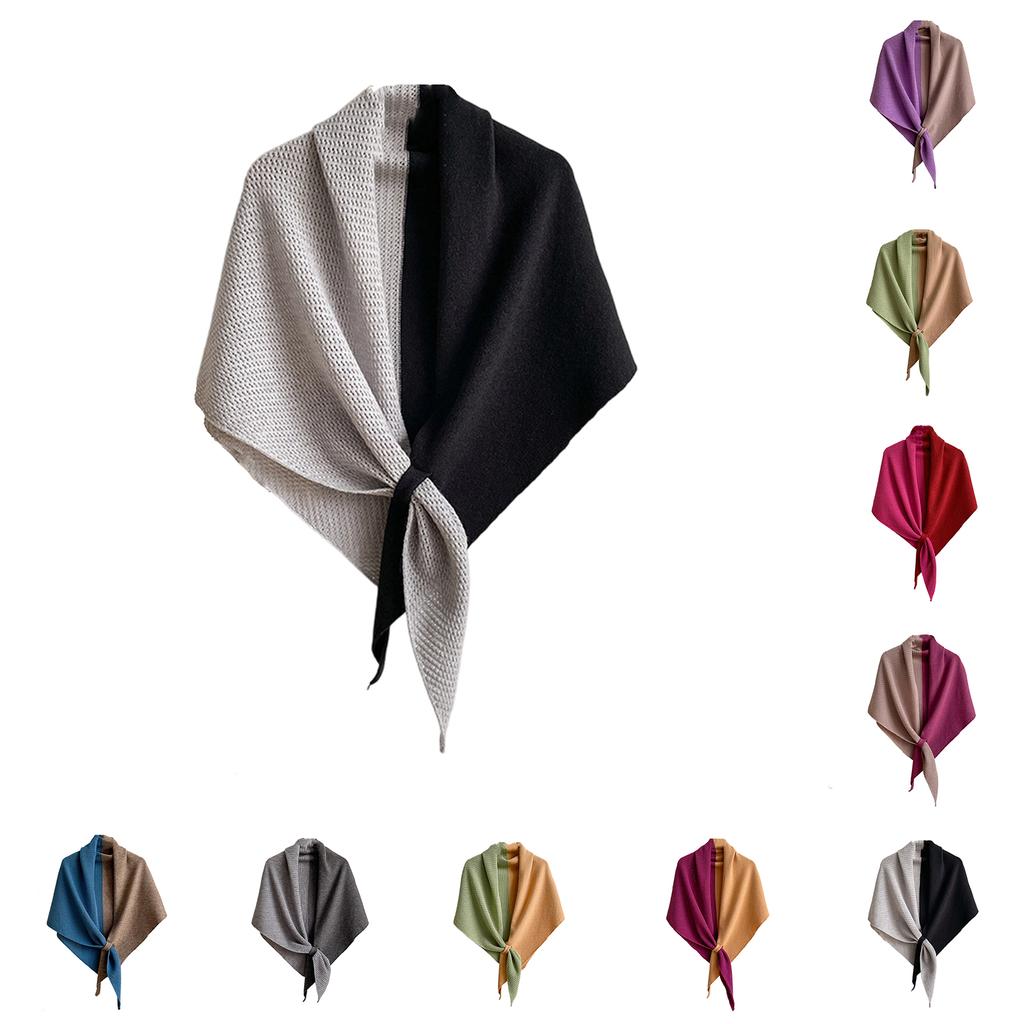 Women's Fashionable Color Blocking Knitted Shawl Wool Open Collar Shoulder Top Shawl Scarf