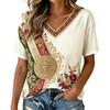 Women's Mexican V-Neck T-Shirt with Soccer Print Short Sleeve Top