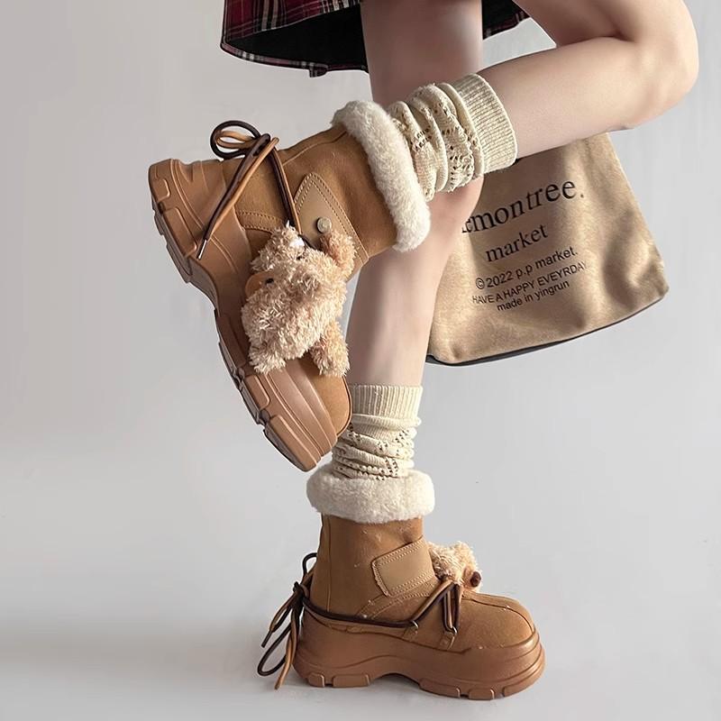 Snow boots women's 2024 new Internet celebrity explosion thick-soled half-drag piled thickened Northeast cold warm cotton shoes