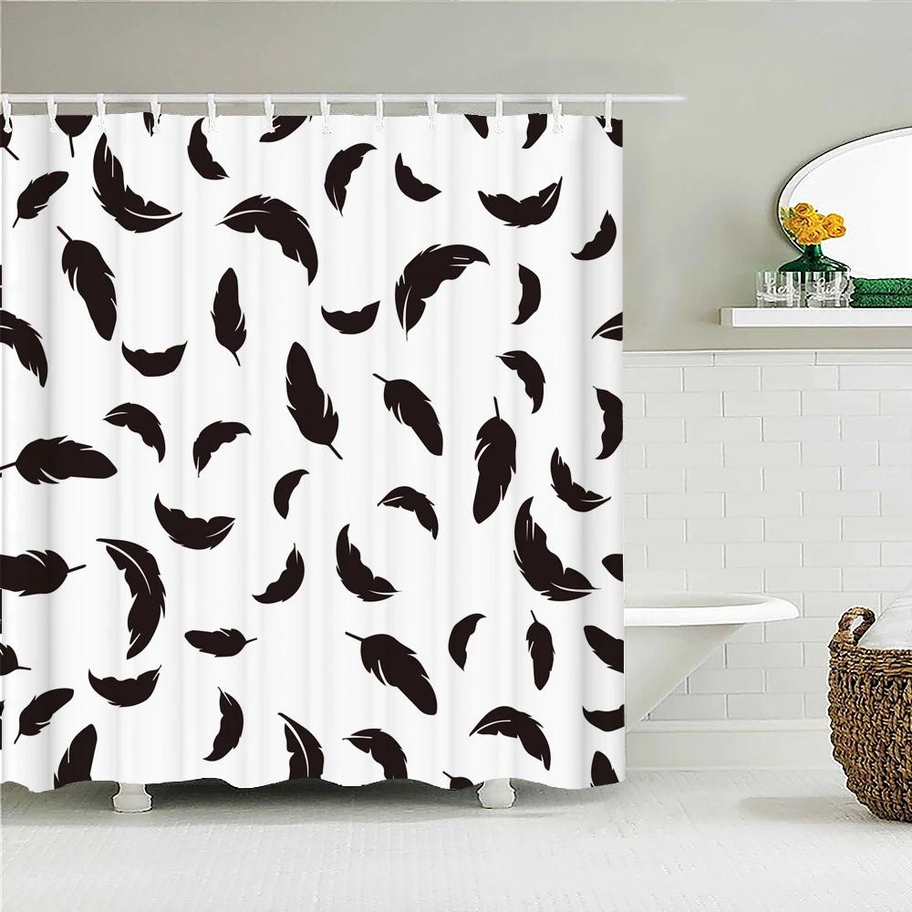 

3D Personality of Black and White Printed Fabric Shower Curtains Geometry Flower leaves Bathroom Curtain Waterproof Home Decor W90xH180cm