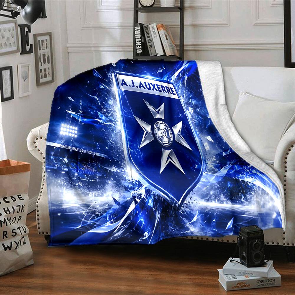 Aj Auxerre Football Club Flannel Blanket, Soft Polyester, Modern Design, All-Season for Camping, Travel, Gifts for holidays or birthdays