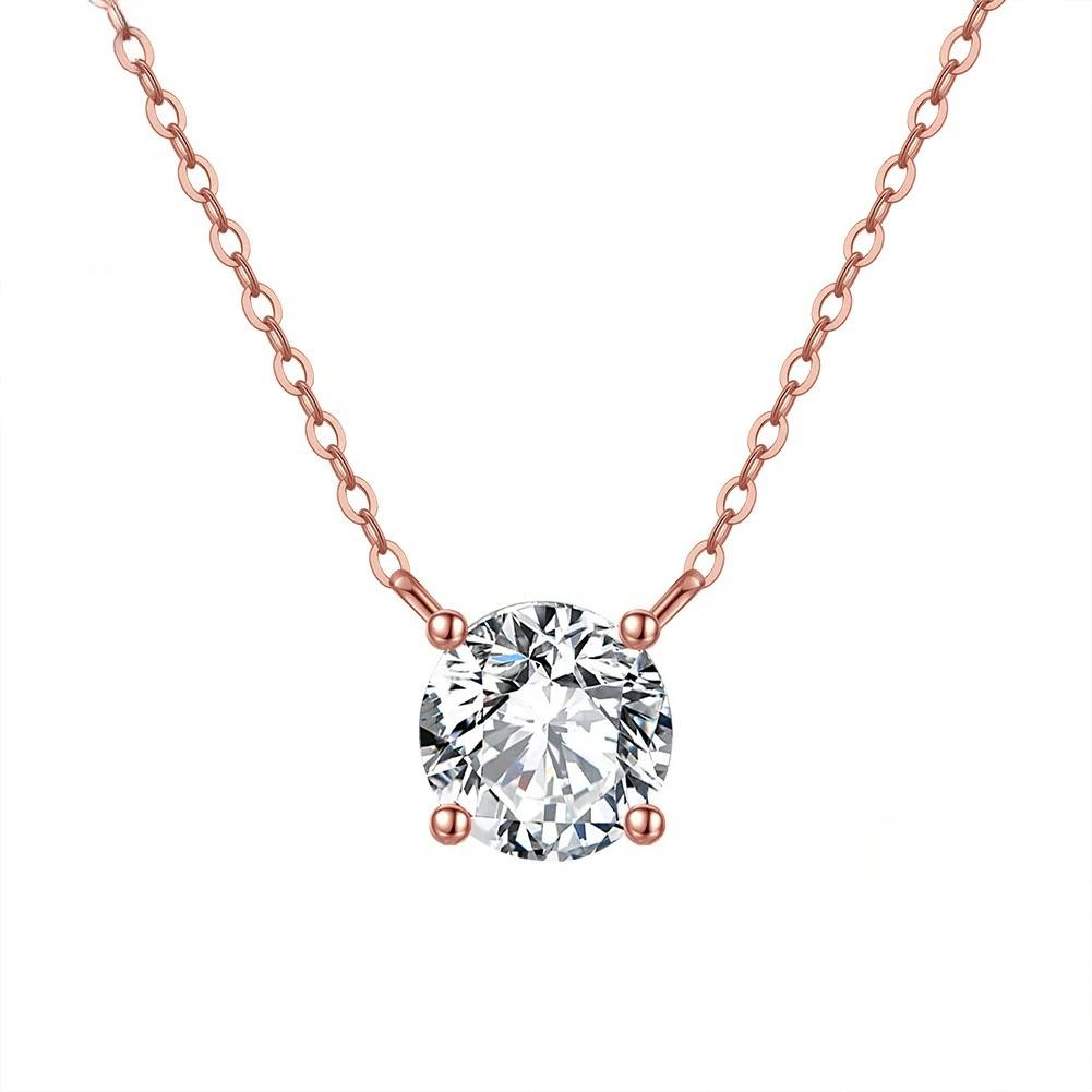 Real S925 Silver Solitaire Zirconia Pendant 14K Gold Plated Elegant Women Necklace Wedding Jewelry for Girls