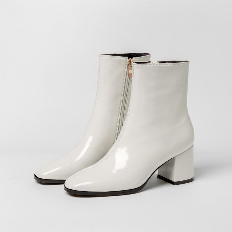 

Зимние лакированные ботильоны для женщин, модные, с боковыми молниями, короткие ботинки, женские, элегантные, на высоком каблуке, современные ботильоны 35