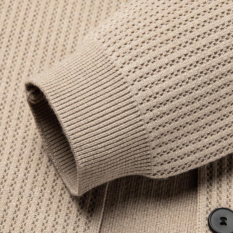 Spring Autumn Men's Knitted Cardigan Solid Color Turn Down Collar Business Casual Knit Jackets