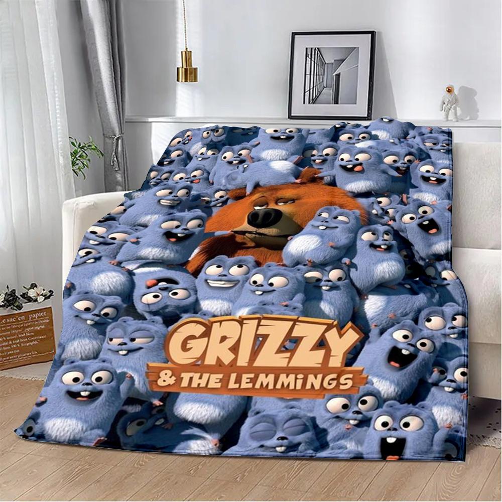 Cartoon Printed Blanket Picnic Blankets Grizzy and The Lemmings Warm Blanket Soft and Comfortable Home Travel Birthday Gift